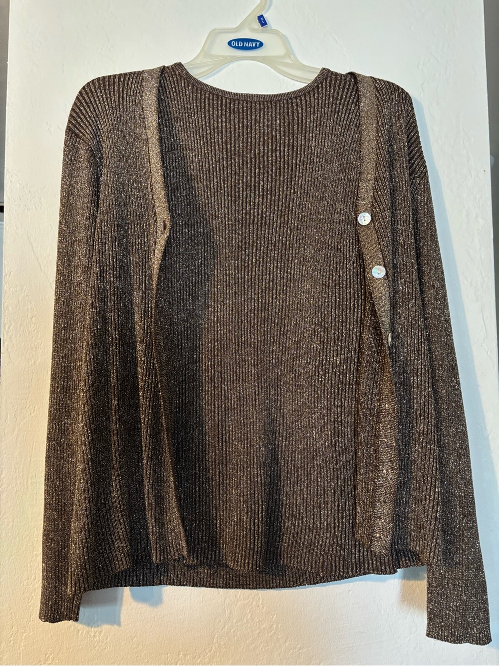 Joseph Abboud | Metallic Ribbed Crewneck Tank and Cardigan Set in Brown